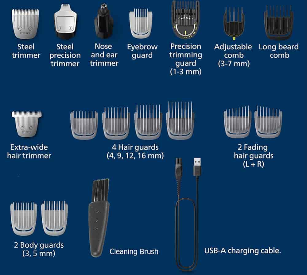 philips norelco multigroom 7000 series trimmer attachments